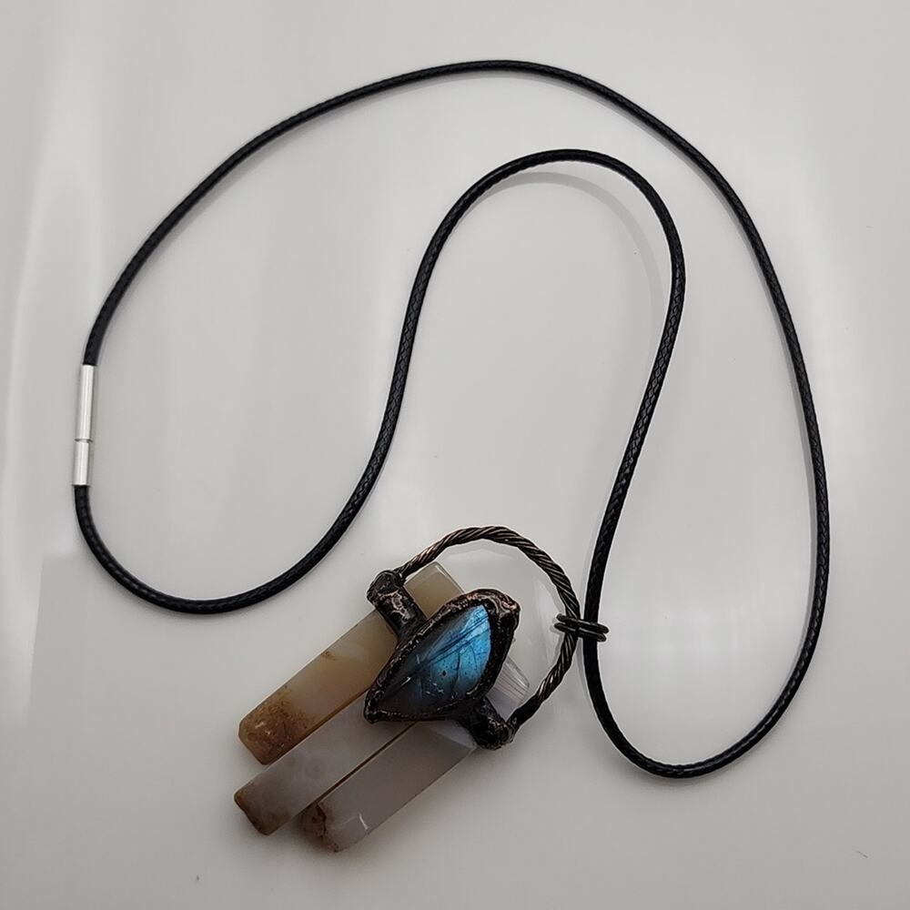 Genuine Labradorite & Triple Agate Necklace - Picture 2 of 7